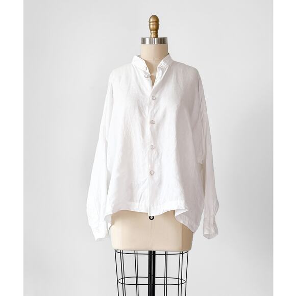 Eskandar White Linen Button Down A-Line Wide Top size 0 or S/M - Picture 1 of 9